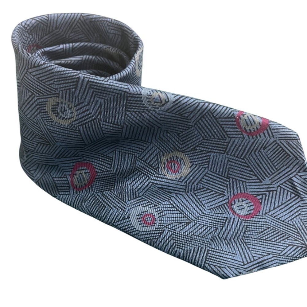 Yves Saint Laurent Mens Grey Geometric Abstract Silk Tie Made in USA YSL Necktie - Picture 5 of 6